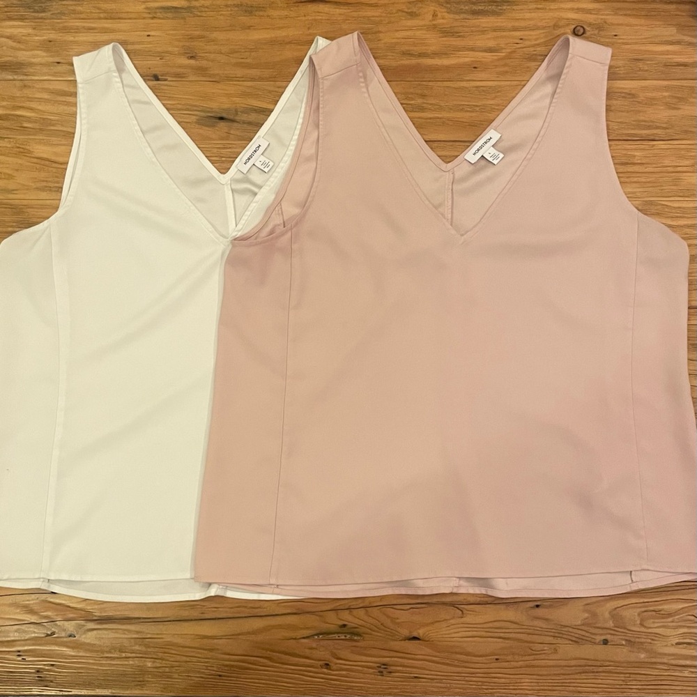 Nordstrom sleeveless blouses size large- white and light blush pink